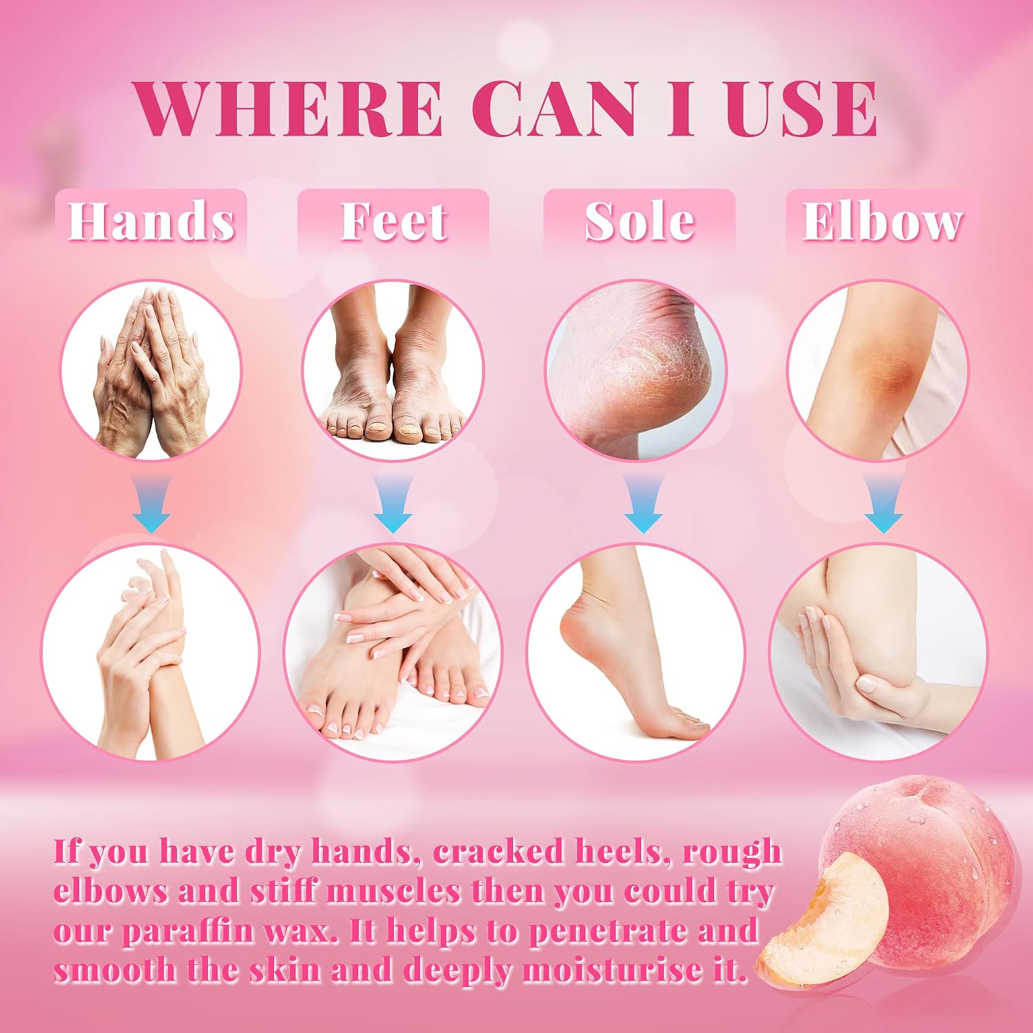 Paraffin Wax Refill, 10 packs of Paraffin Bath Wax for Hands and Feet for relief of stiff muscles and arthritic pain - deeply moisturises and protects the skin of the hands and feet (Peach)