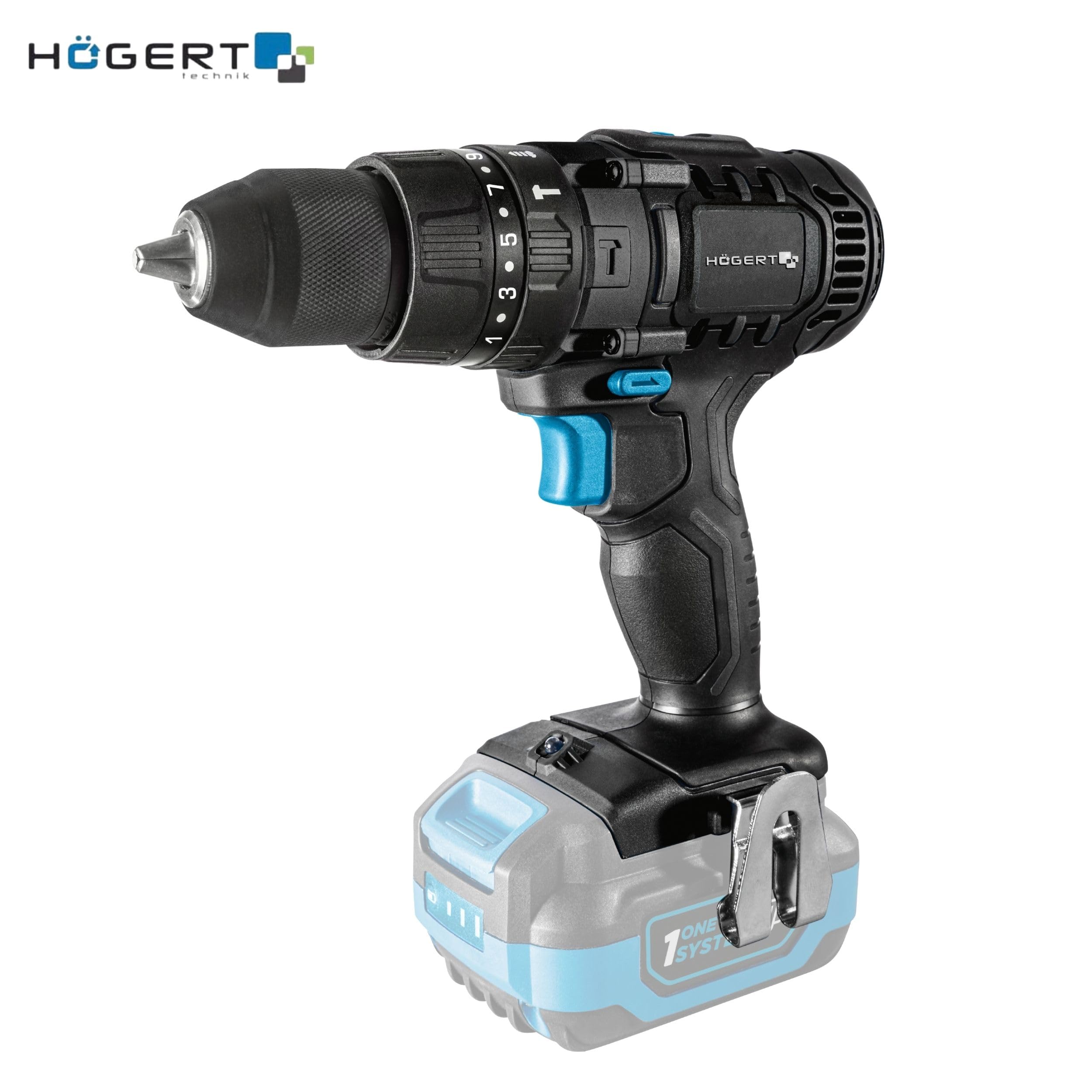 HÖGERT TECHNIK - Juego de herramientas eléctricas a batería 18 V Taladro percutor Martillo perforador SDS+ Amoladora angular 125 mm 2 baterías de 4 Ah Cargador de 4 A Juego de herramientas