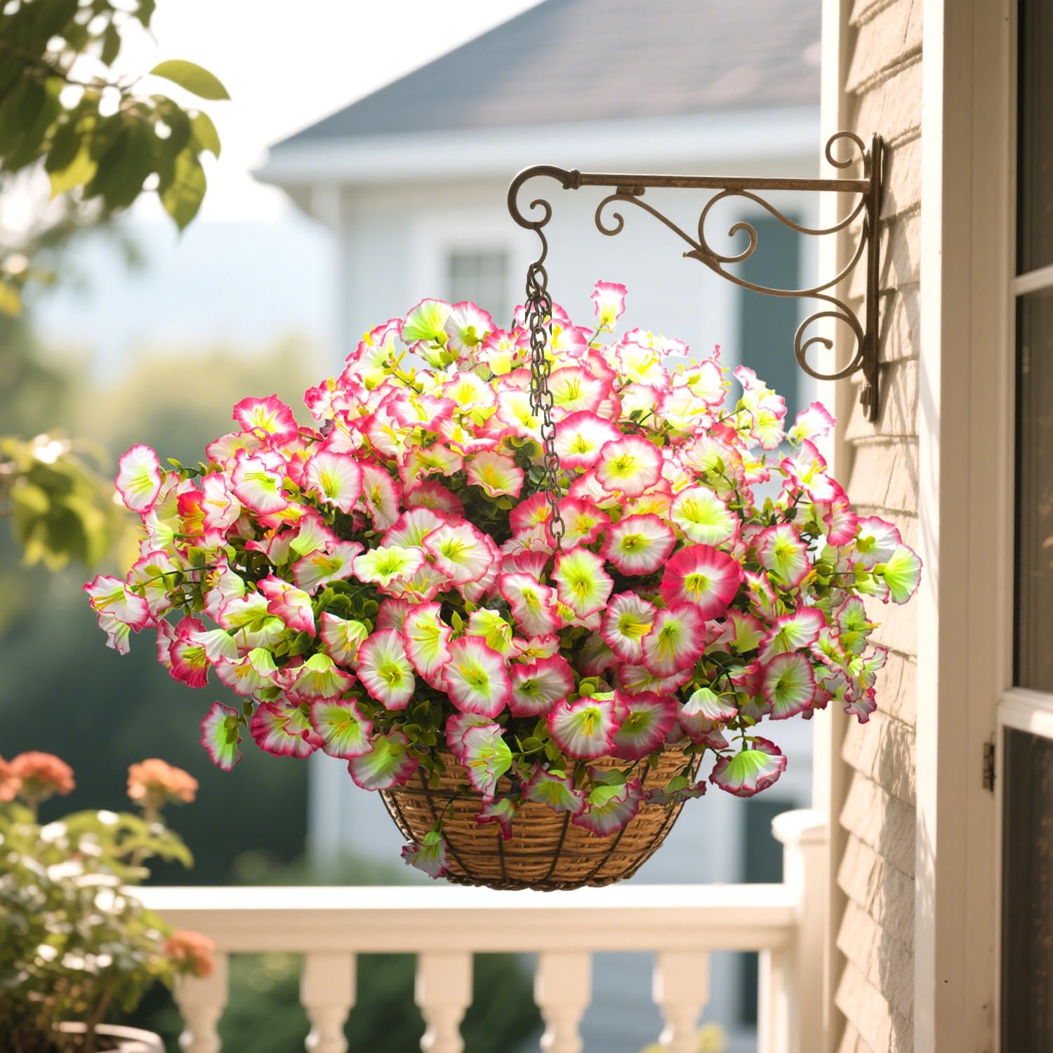 Grunyia Artificial Morning Glory Flowers - UV Resistant Pink Faux Silk Plastic Fake Flower Bundles for Outdoor Indoor Porch Patio Planter Window Box Garden Home Decor