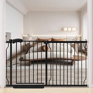 52.5-57.1" Extra Wide Baby Gate for The House Indoor, 30" Tall Dog Gate for Doorways & Stairs, Metal Pressure Mounted Tension Child Safety Gate for Pet with Walk Thru & Auto Close, Black