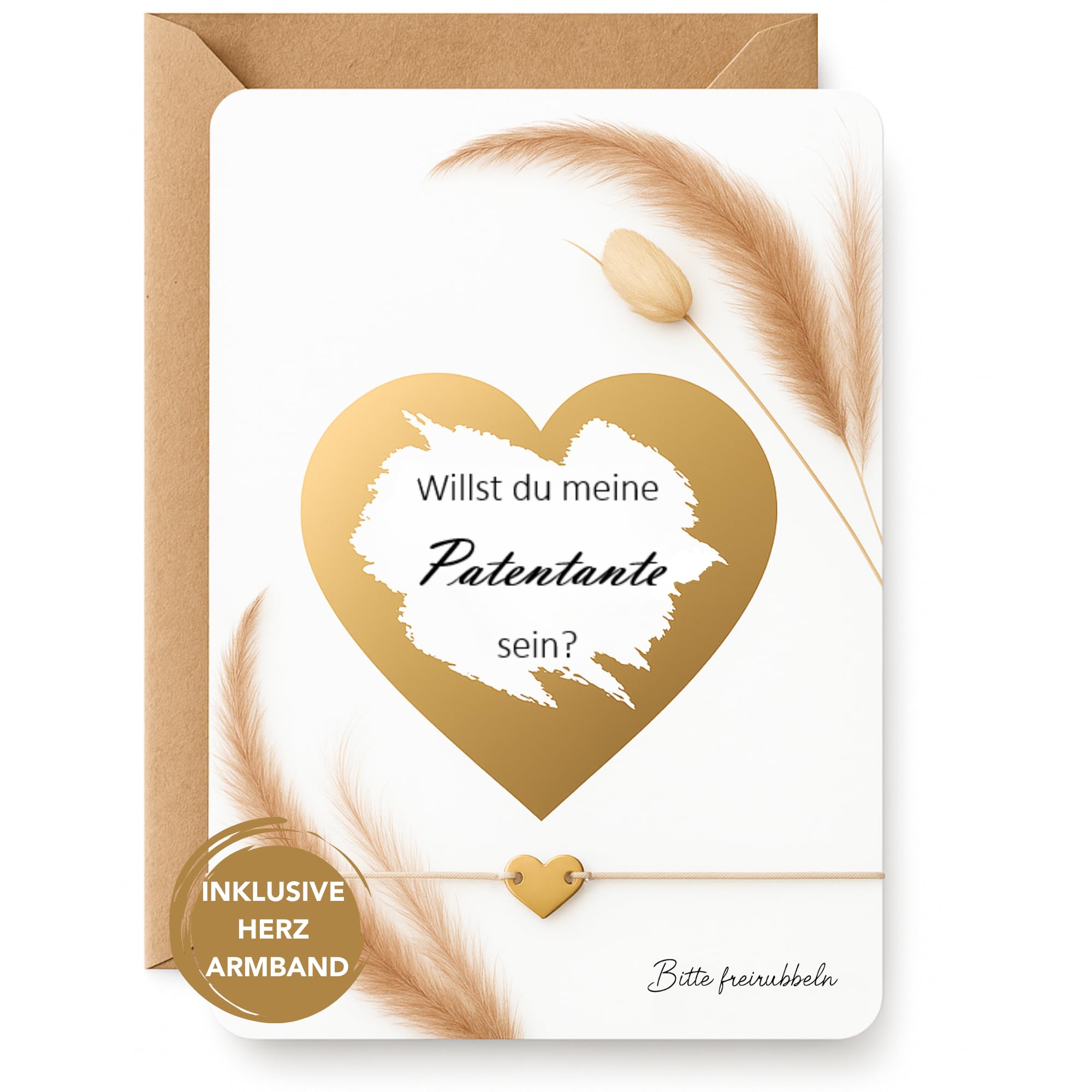 LeniSch Patentante fragen Geschenk | Rubbelkarte mit Herz Armband (18K Gold) | Willst du meine Patentante sein | Rubbellos Geschenk Patin