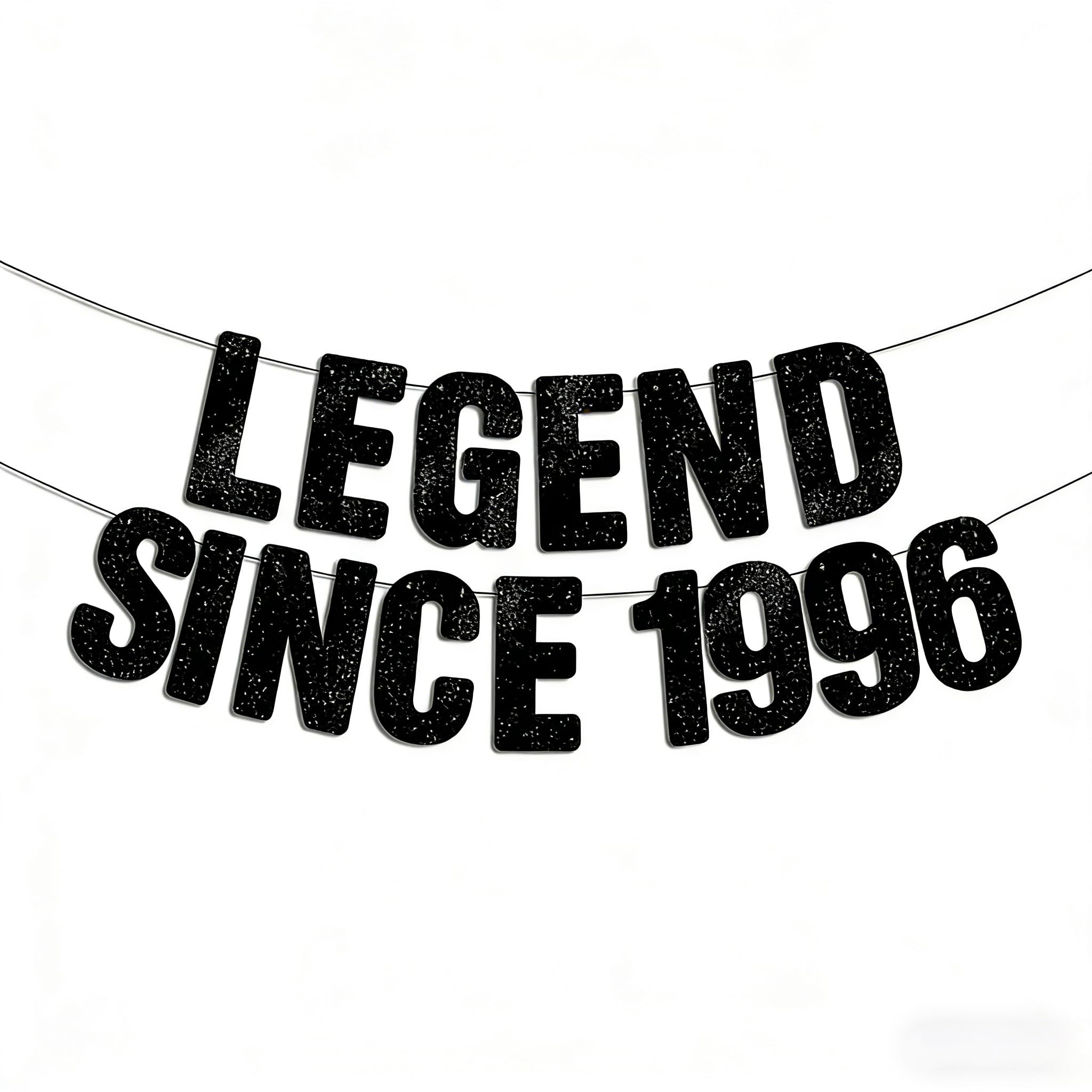 LEGEND SINCE 1996 30th Birthday Banner - Black Glitter Party Decoration with Hanging Rope, Premium Cardstock for Him & Her Anniversary Celebration