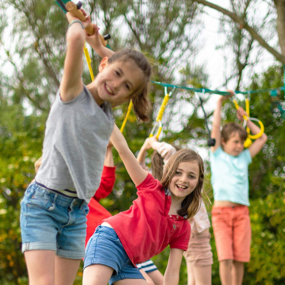 France Trampoline – Slackline und Hindernisparcours für Kinder – Ninja Parcours mit 14 Hindernissen und 15 m Slackline – Outdoor-Spiel für Kinder und Erwachsene mit Leiter, Kletternetz