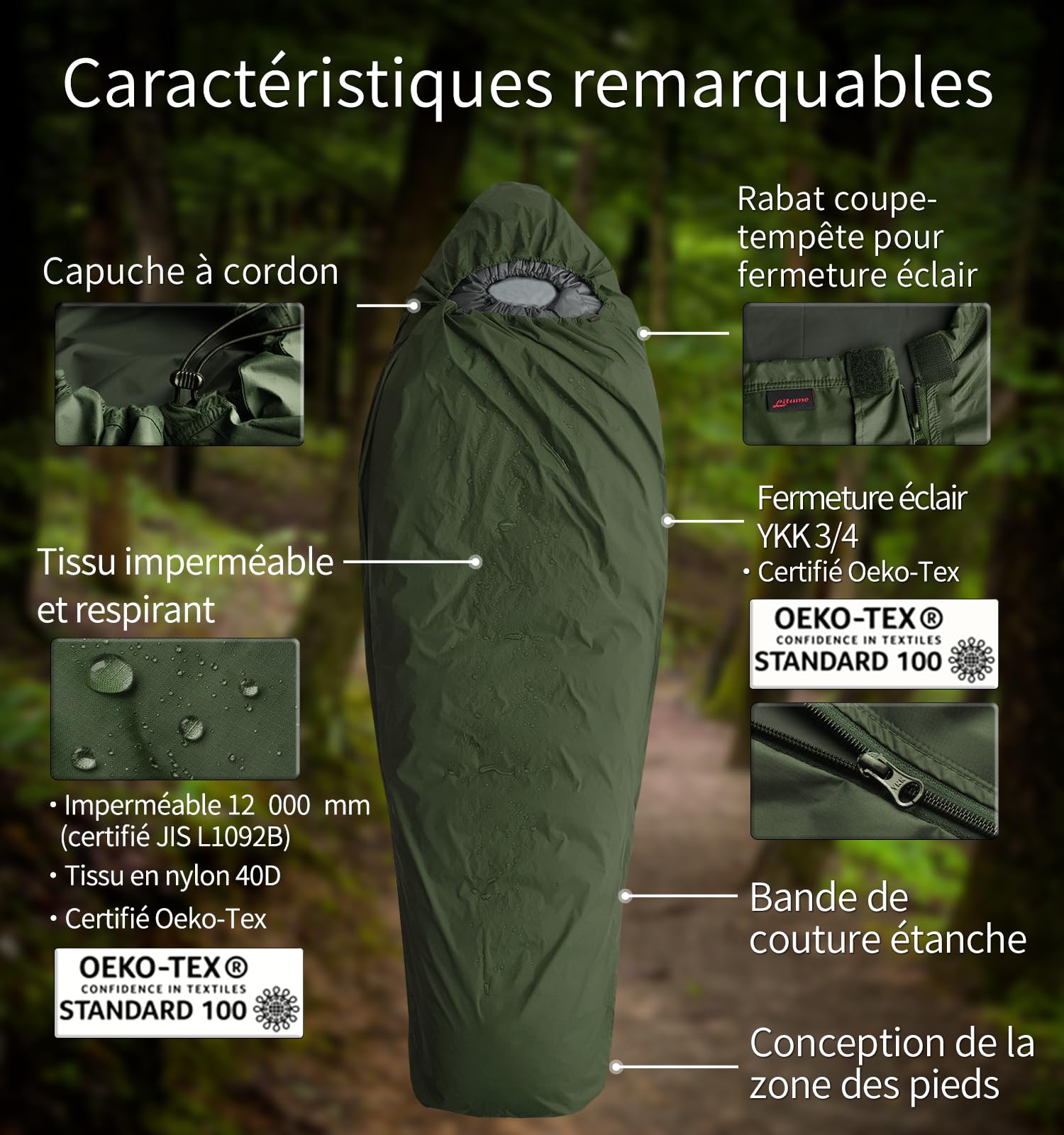 Litume Bivy Sack Housse de Sac de Couchage imperméable Style Momie Abri Compact et léger pour Camping furtif