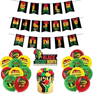 Black History Month Party Banner Plus Black History Month Party Cake Topper and Patrty Latex Ballons for Black History Month Party Decorations Party Supplies
