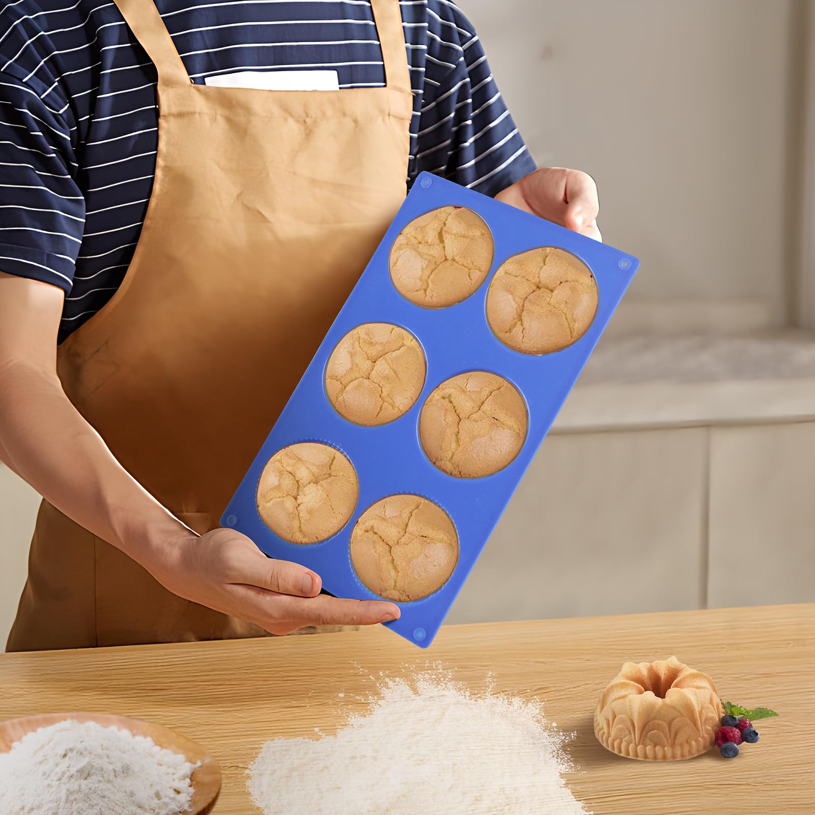 3 Stampini Per Mini Bundt Cake In Silicone | 6 Cavità Per Tortine | Antiaderente, Per Forno E Congelatore | Grigio - Foto 7