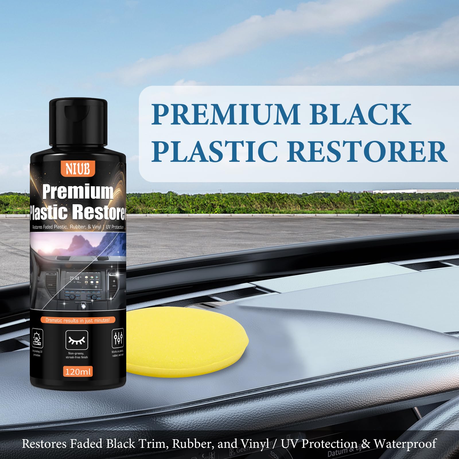NIUB 120ML Plastic Restorer for Cars, Car Plastic Restorer, Black Trim Restorer, Plastic Restorer for Car Exterior & Interior – Restores Faded Plastic