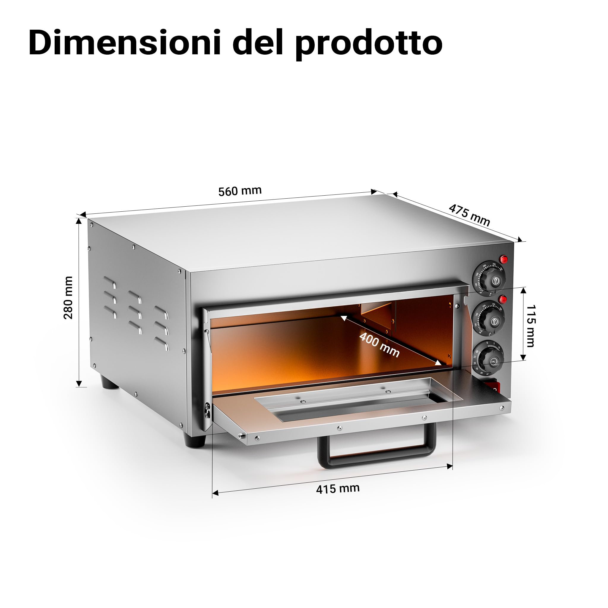 Wiltec Forno pizza elettrico, con pietra refrattaria in cordierite, 2000W, max 350°C Fornetto pizza