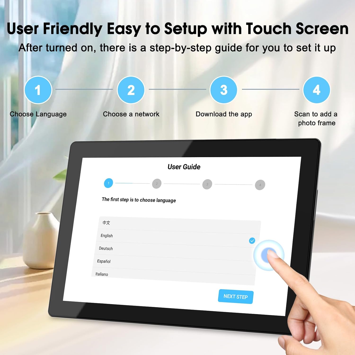 10.1 Inch Smart Digital Cloud Frame, 1280x800 IPS Touchscreen, WiFi Photo Frame with Mobile App Control, SD Card Slot, 16GB Storage