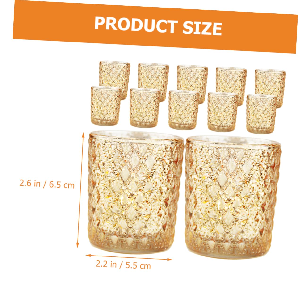 Portavelas de Vidrio Dorado Relieve Romántico 12 Piezas | Decoración Europea Elegante, para Bodas y Eventos Obsequios, Formato Portátil
