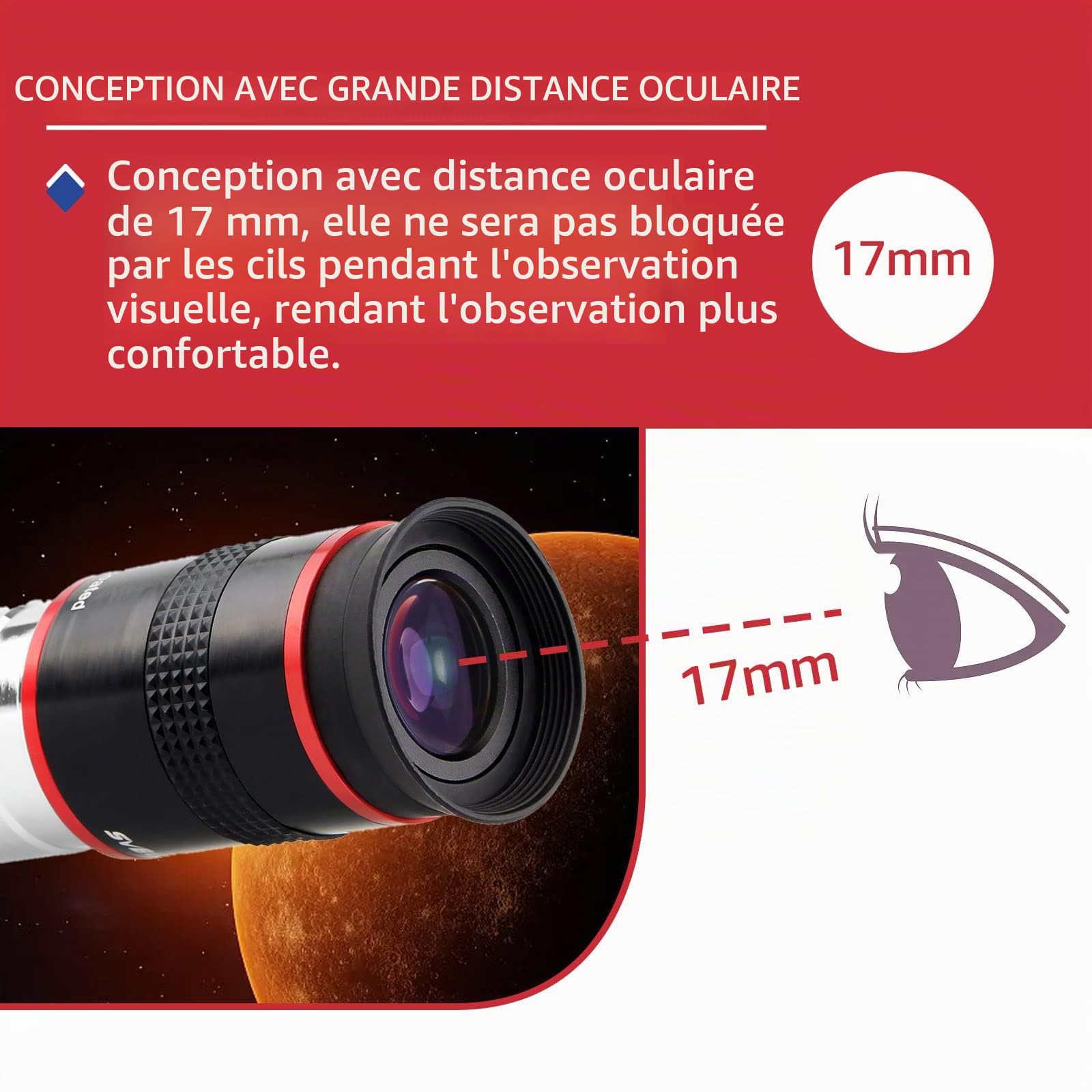 Svbony Oculaire Telescope 6 mm, Oculaire Grand Angle 68 °, Oculaire Planétaire 1,25", Accessoires Télescopes Astronomie avec Lentille FMC, pour L'observation de la Lune et des Planètes