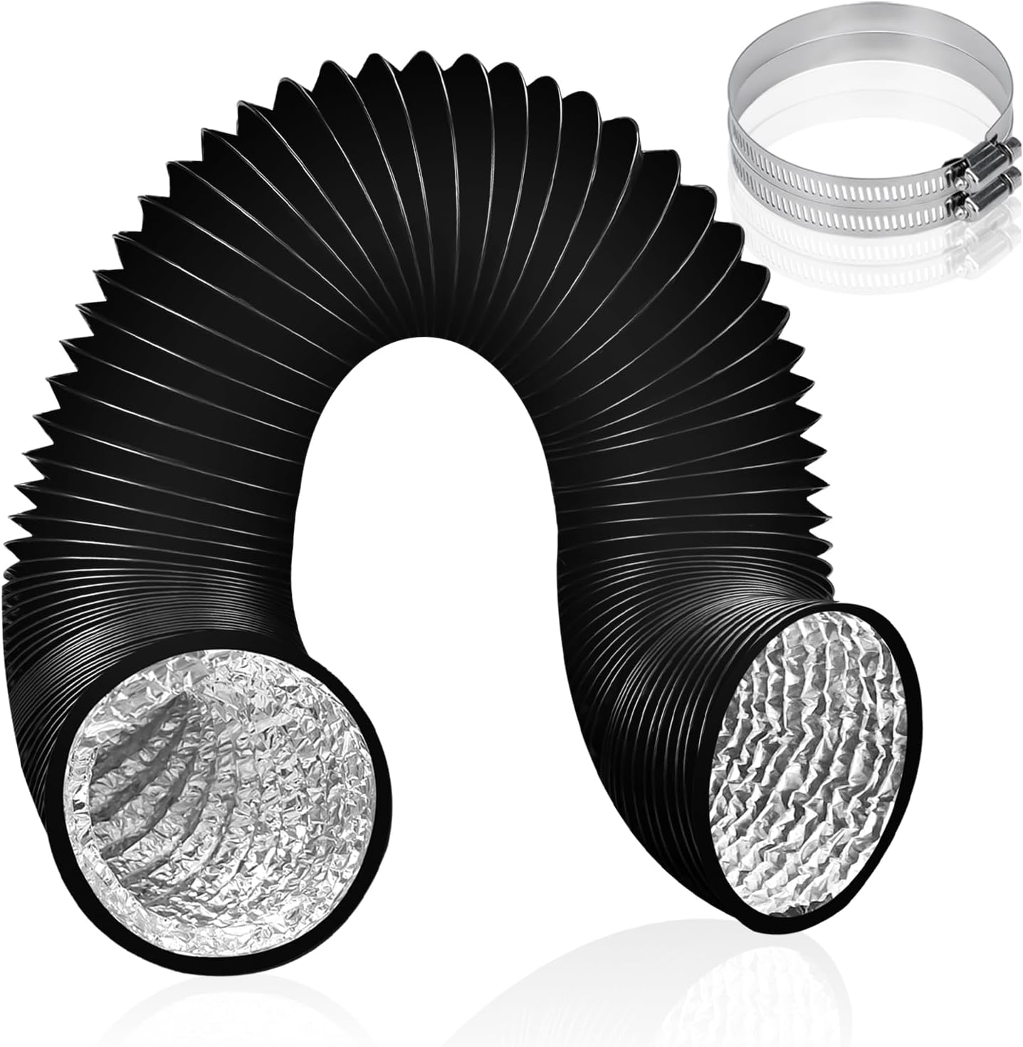 Enenes 5 inch Air Ducting, 16.5FT Long Dryer Vent Hose Flexible, 4 Layer PVC Aluminum Foil Hose for HVAC Ventilation and Duct Fan Systems, 2 Clamps Include