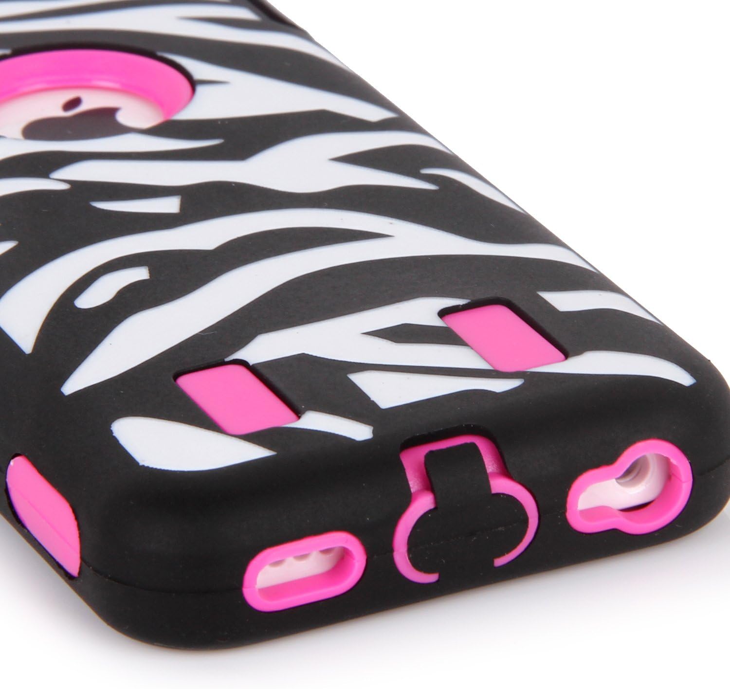 iPhone 5C Case, E LV heavy Duty Rugged Dual Layer Hybrid Armor Defender Case Cover for iPhone 5C with 1 Screen Protector, 1 Stylus and 1 Microfiber - ZEBRA HOT PINK