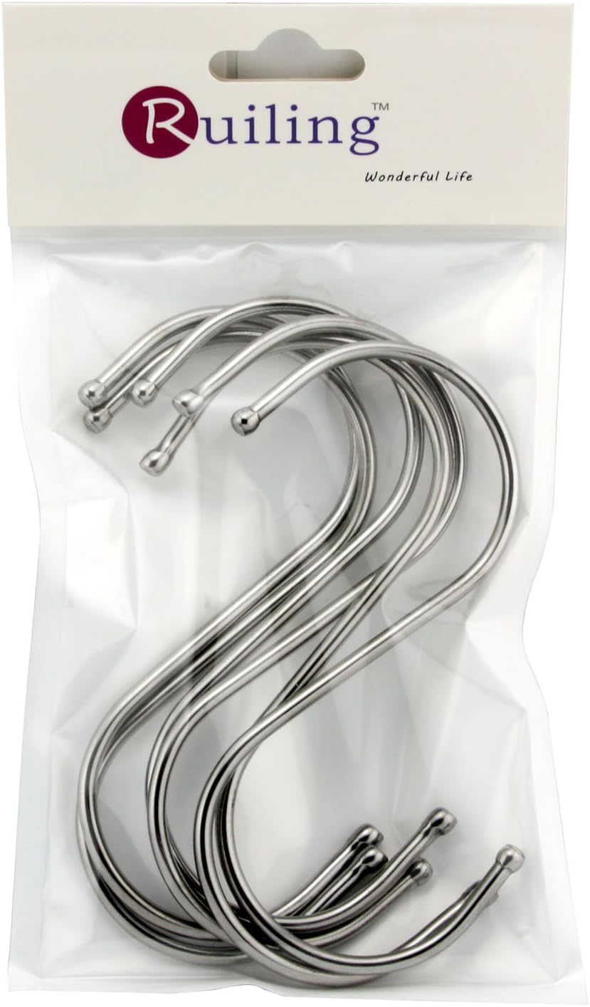 6-Pack 4.7 Inches Extra Large S Shape Hooks,Heavy-Duty Stainless Steel Hanging Hooks - Multiple uses,Ideal for Apparel, Kitchenware, Utensils, Plants, Towels, Gardening Tools.