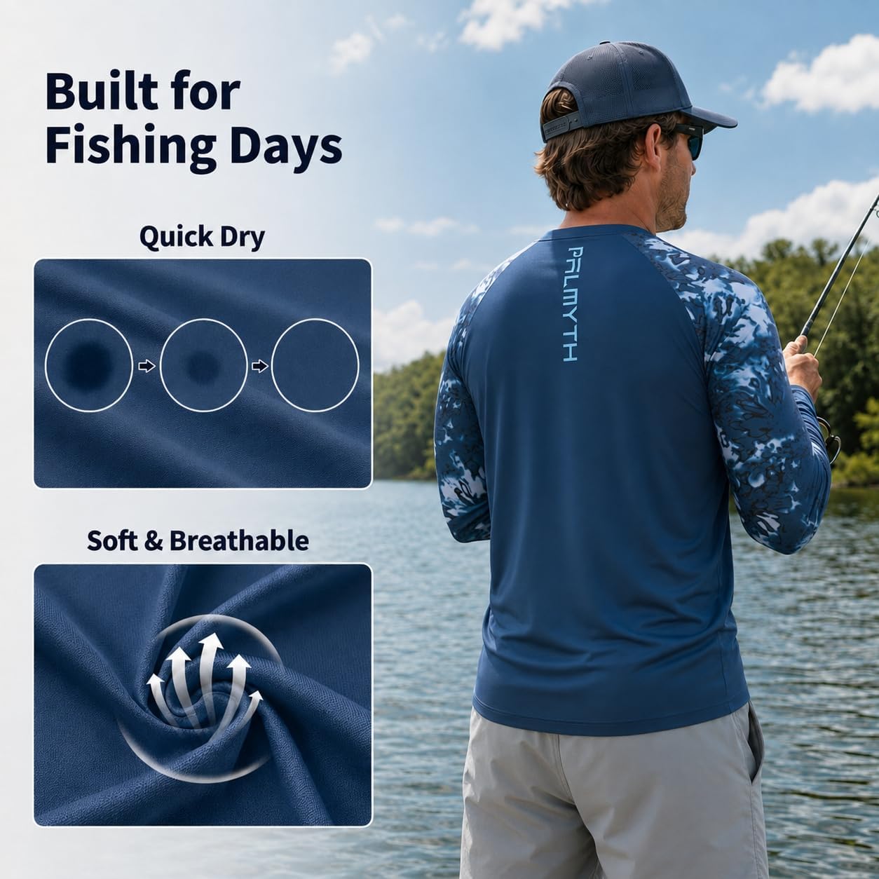 Palmyth Mens Fishing Shirt Long Sleeve UPF 50+ Sun Protection Quick Dry image 3