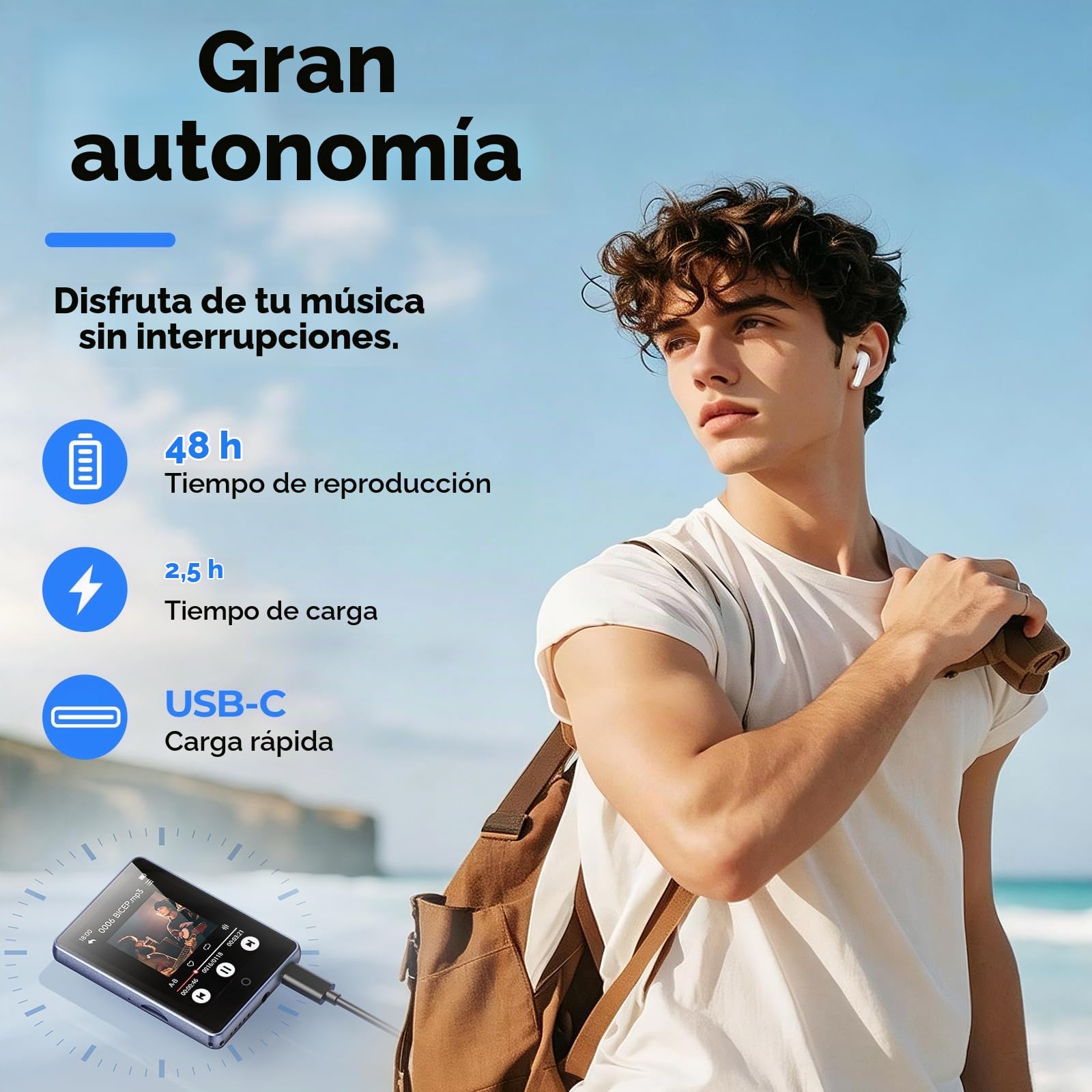 Reproductor MP3 32GB Bluetooth 5.3, Pantalla táctil 2,8"