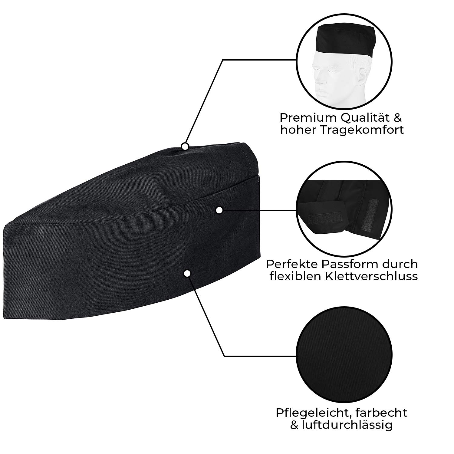 DESERMO Gastro Schiffchen - Gorro de cocina profesional con cierre de velcro, para hombre y mujer, apto para todos los tamaños, gran selección de colores, 220 g/m²