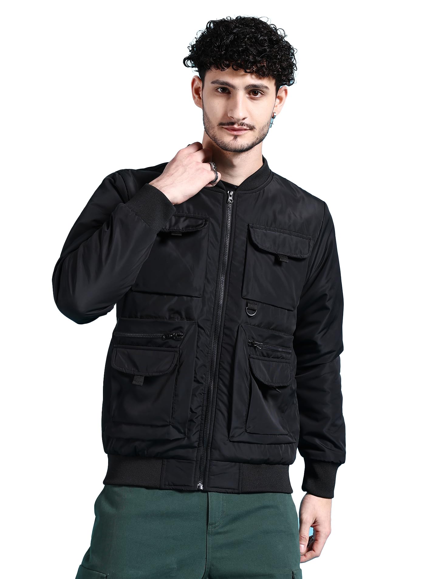 the indian garage co Men Polyester Standard Length Regular Fit Solid Bomber Jackets-picture-21