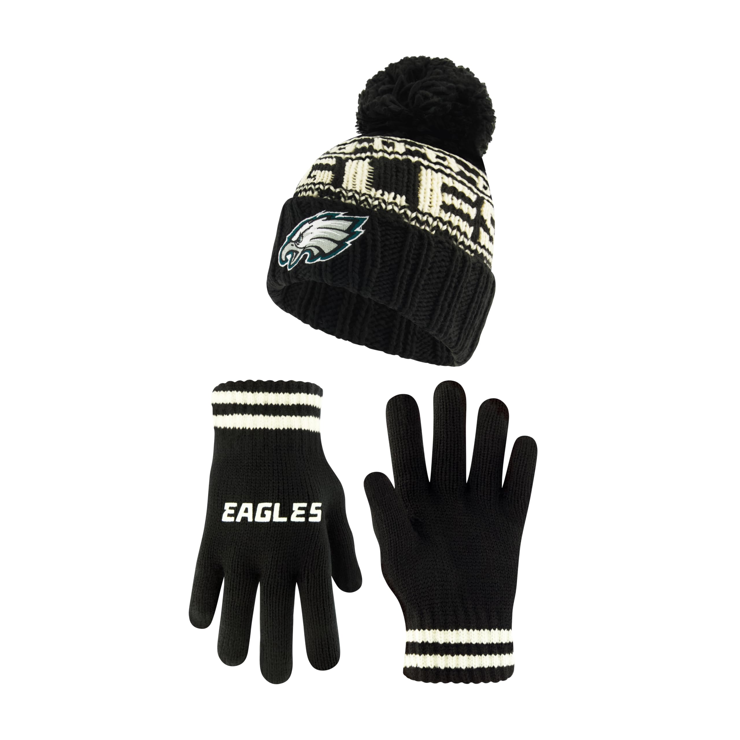 Ultra Game Youth NFL Official Super Soft Cable Knit Winter Beanie Knit Hat with Extra Warm Touch Screen Gloves