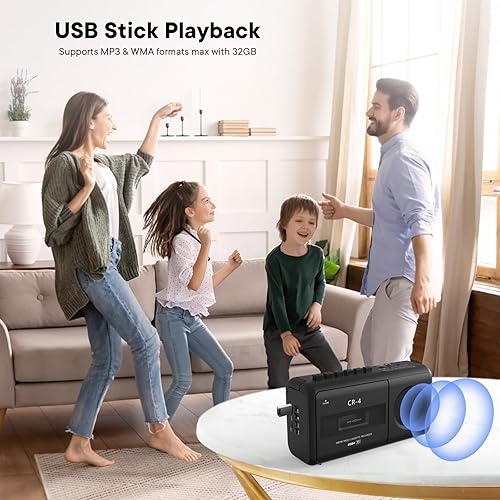 Miniatura 8 de Grabadora portátil de cinta de casete, radios Boombox que convierten AMFM y MP3 a cintas, micrófono integrado para grabación de voz, reproducción de