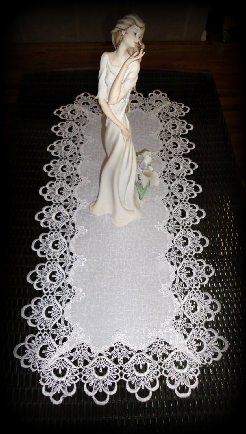 Galleria di Giovanni 71" Lace Dresser Scarf Table Runner White Flower European Doily