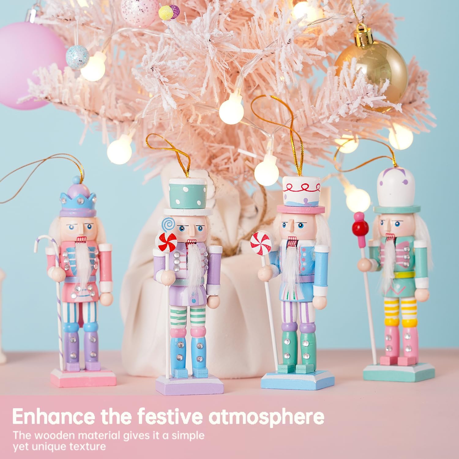 4.72" Christmas Decorations Nutcracker Hanging Ornaments,Traditional Wooden Nutcracker Figures Soldier,Festive Collectible Christmas Doll Gift forTable Desktop Fireplace(Set)