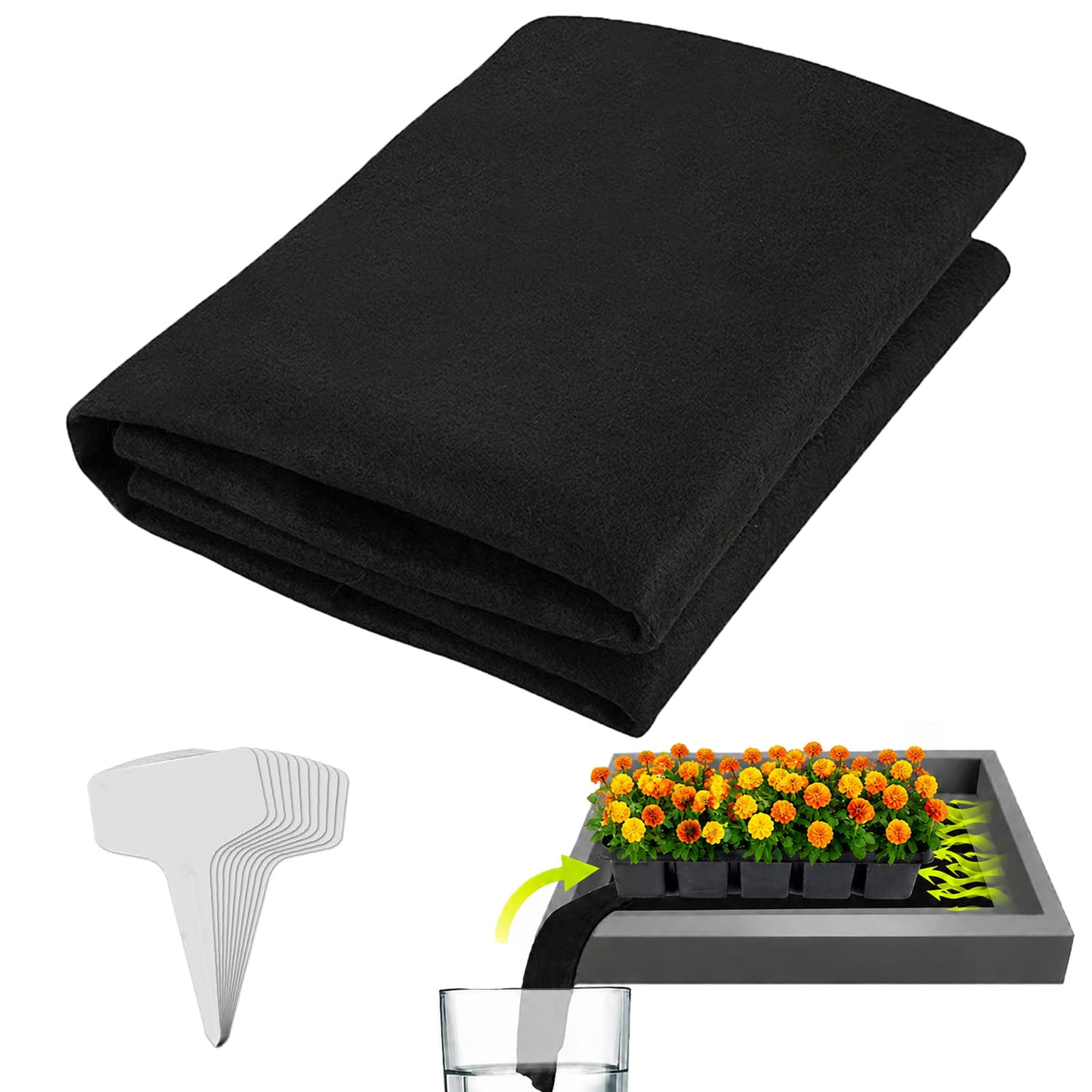 Automatic Plant Watering Mat, 3mm Thick Capillary Mat for Self-Watering, Water Wicking Mat System for Seedlings & Indoor Potted Plants, Reusable 47.2 x 39.4 Inch Plant Watering Pad