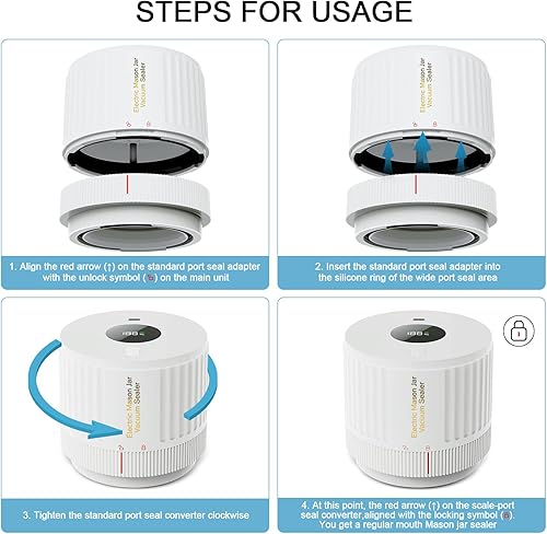 Miniatura 4 de Sellador al vacío eléctrico para tarros Mason de boca ancha, compatible con tarros Mason de boca ancha y regular, máquina de vacío integrada, color