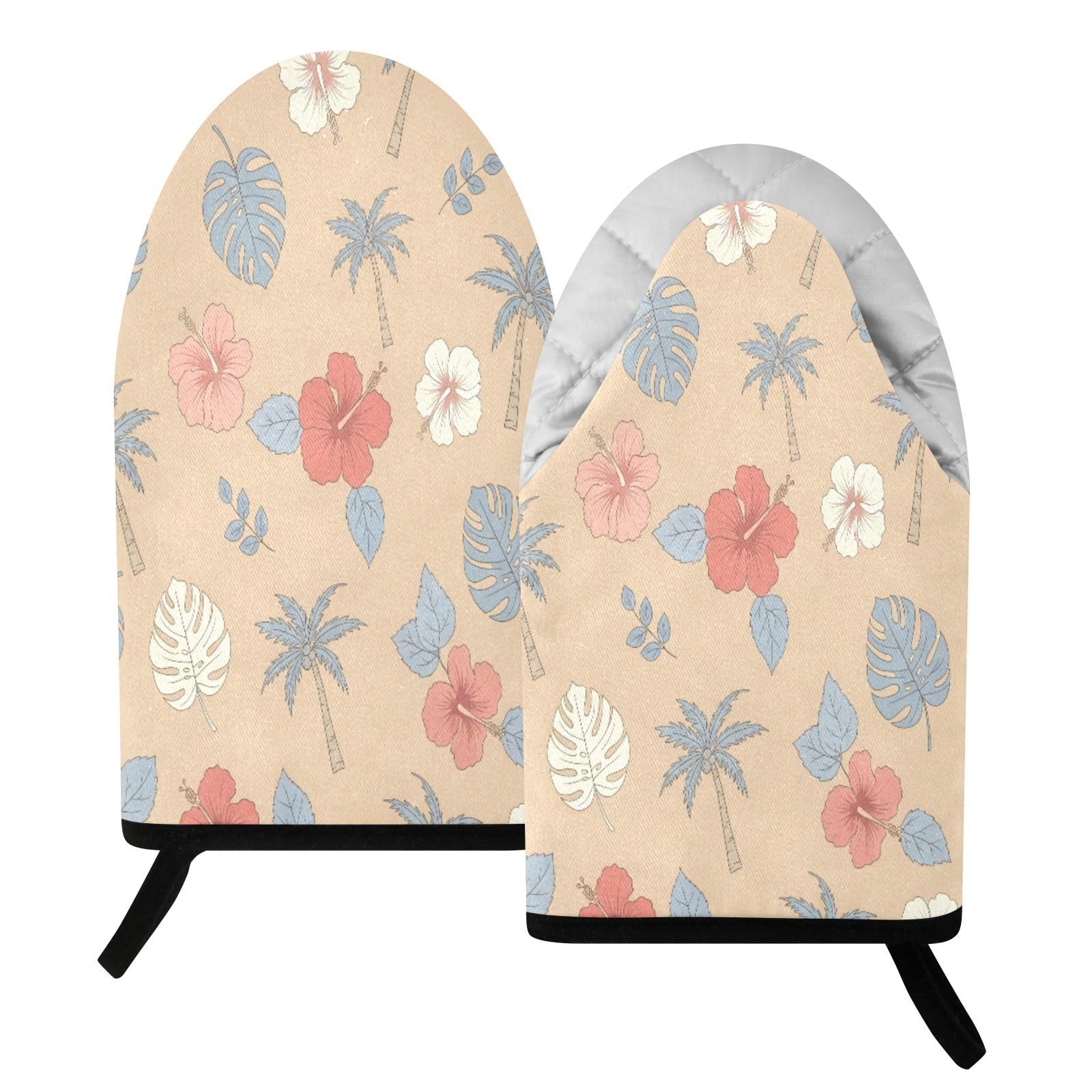 BURSTDDY Tropical Hibiscus Flowers Oven Mitt,Heat Resistant Kitchen Mitts for Cooking