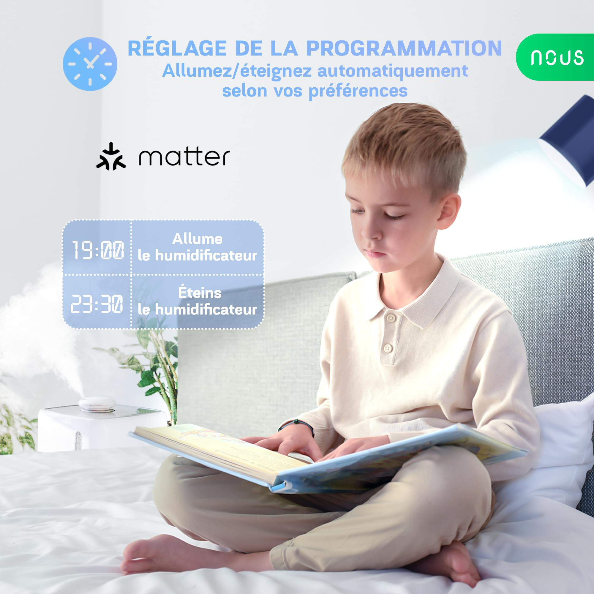 NOUS Prise Connectée Matter avec Suivi de Consommation Électrique, 16A 3840W, Compatible avec Alexa, Google Home, Tuya, Apple Homekit, SmartThings, Télécommande via App, WiFi 2.4 GHz