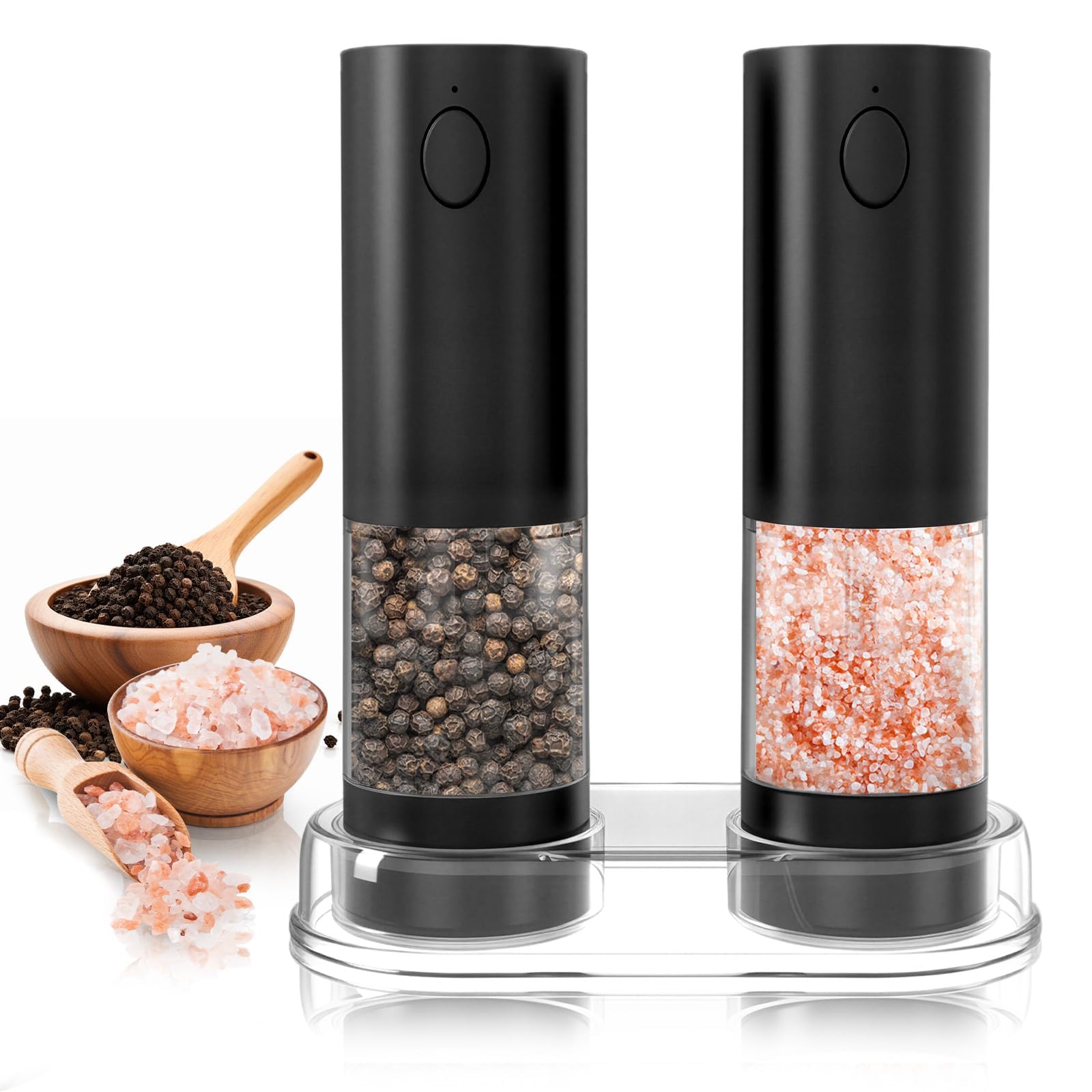 Electric Salt and Pepper Grinder Set, 5 Adjustable Coarseness Levels