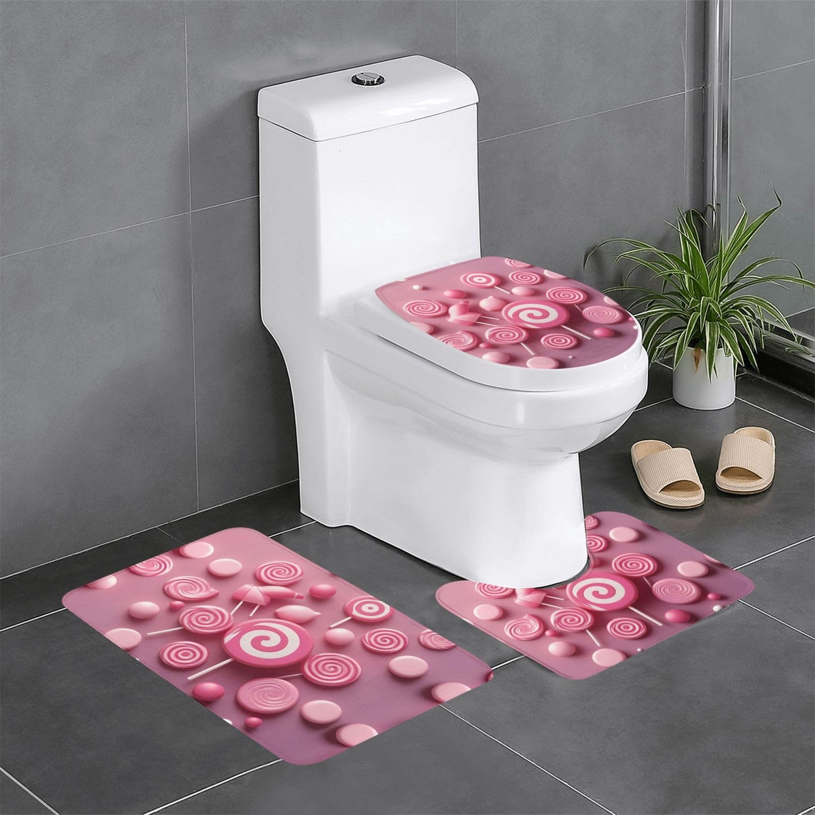 Tapis de sol antidérapant rose bonbon lot de 3 lavables et doux