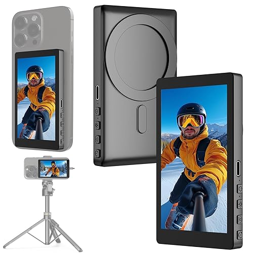 Selfie Monitor Screen iPhone, 360° Rotatable Bluetooth Remote, Compatible with iPhone & Android, Hands-Free Live Streaming & Video Recording Accessory