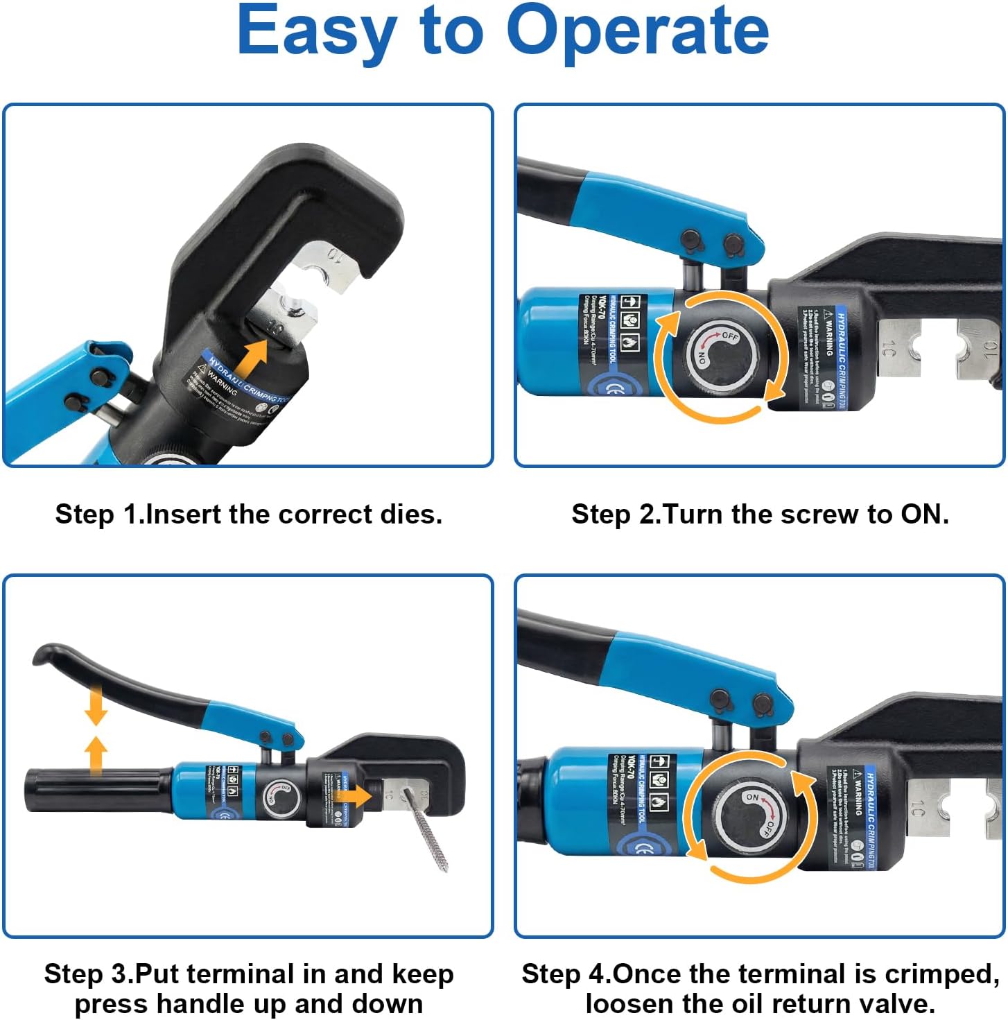 BLIKA Hydraulic Crimping Tool with 13 Dies, 10 Ton Battery Cable Crimper Tool & Wire Rope Crimping Tool 12AWG-2/0AWG for Stainless Steel Cable Railing Hardware Kit, LB