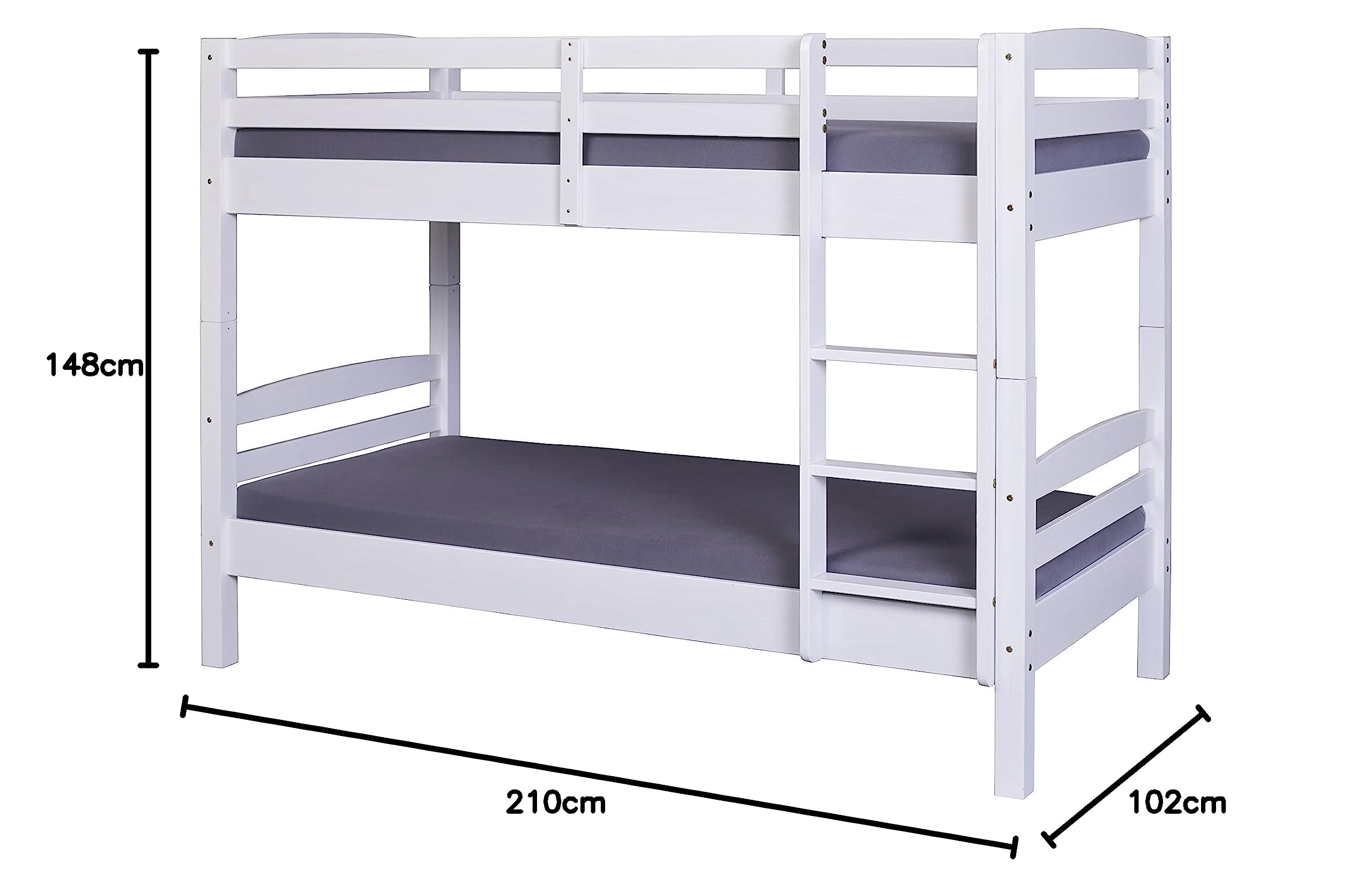 Inter Link – Etagenbett – Hochbett – Jugendbett - Rausfallschutz – Stockbett – Kinderbett – Mit 2 Lattenroste – Kiefer massivholz – Annika - Weiß lackiert – 90x200 cm