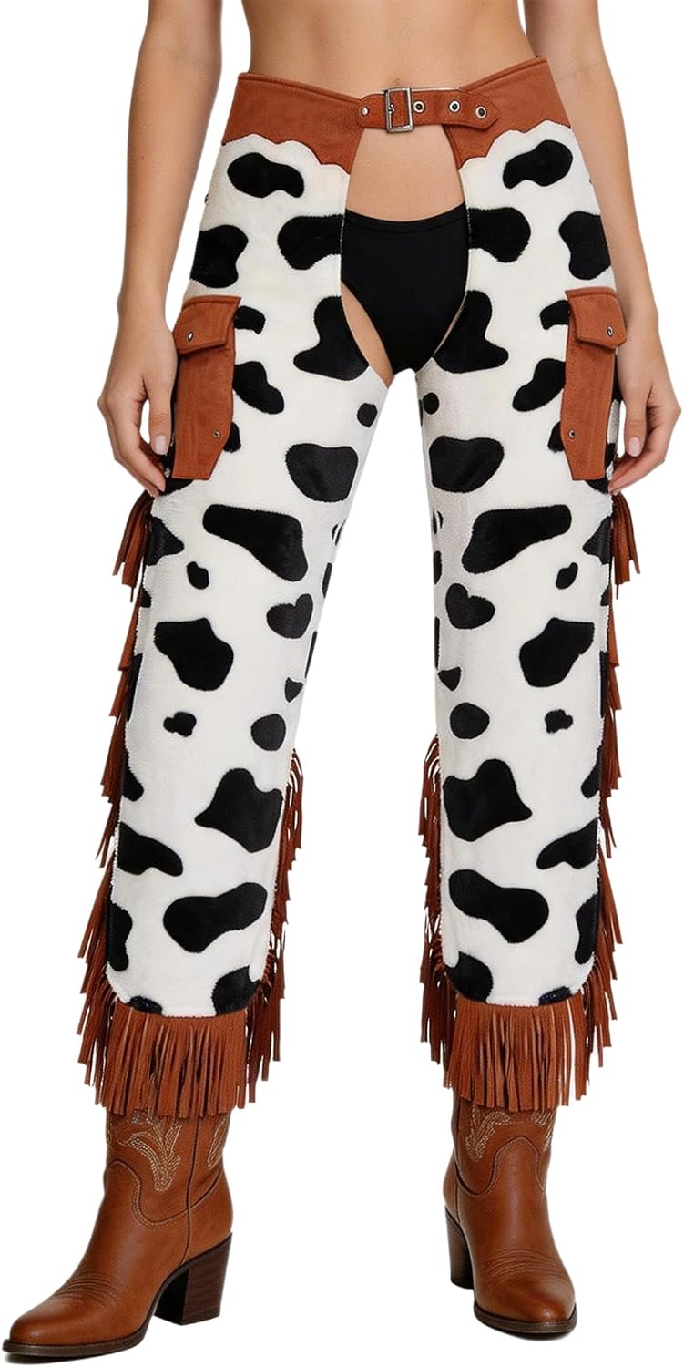 inlzdz Women Cowboy Costume Y2k Rave Chap Cowgirl Chap