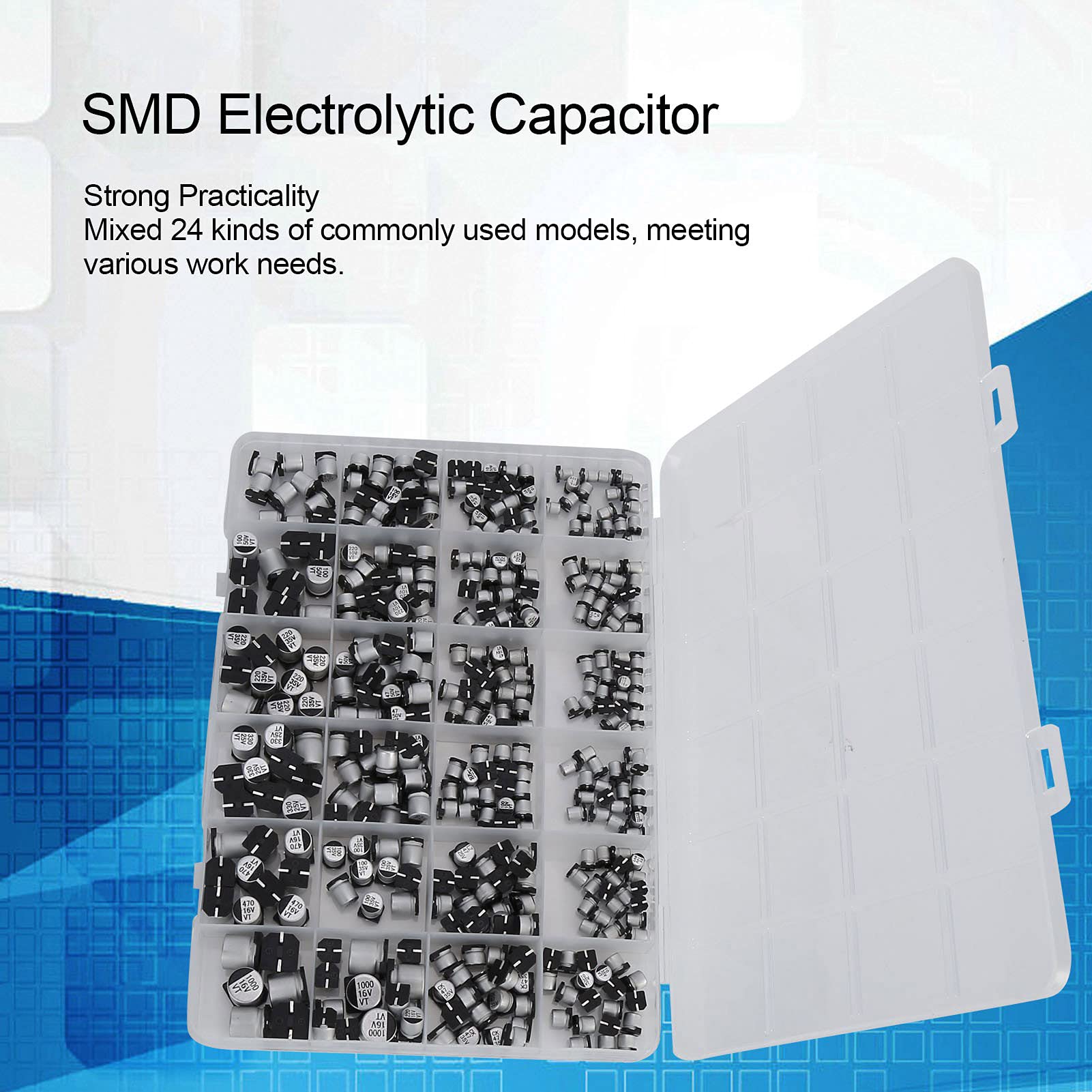 Kit de condensador electrolítico SMD, 24 valores, accesorio de bricolaje de aluminio, 6,3 V-50 V