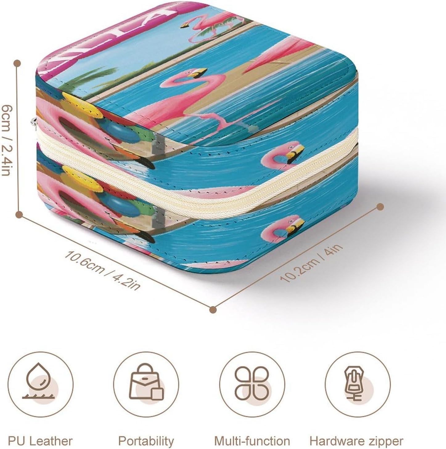 Women's Fashion Jewelry Box, Flamingo And Swimming Pool Printing To Go Portable Jewelry Box, Personalized Travel Mini Jewelry Organizer,Exquisite Portable Jewelry Box image 2