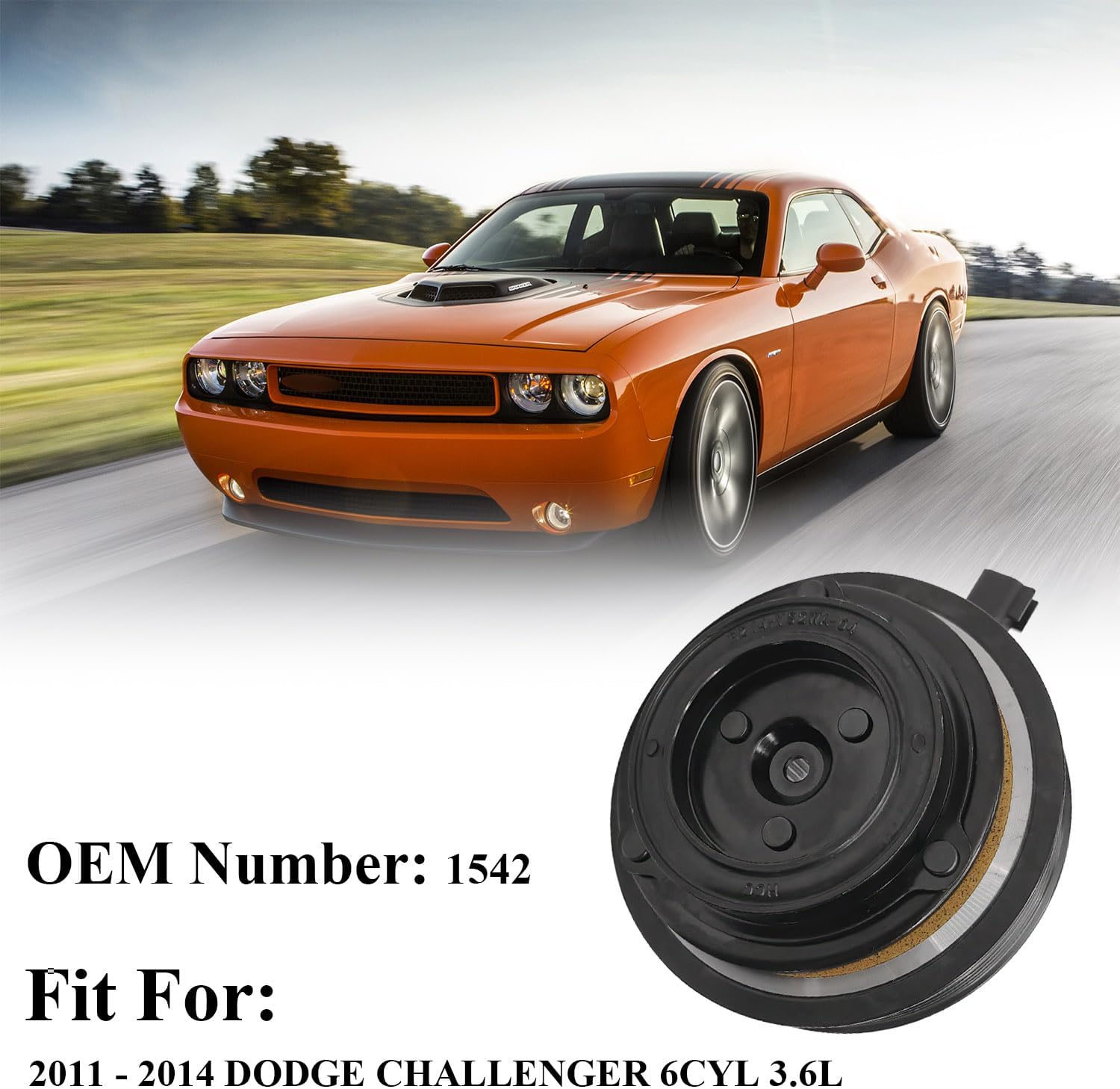 A/C Compressor Clutch Assembly Kit Plate Pulley Bearing Coil 1542 Replacement for 2011-2014 Dodge Challenger 6CYL 3.6L, AC Air Conditioning Compressor Clutch Coil Auto Repair Kit