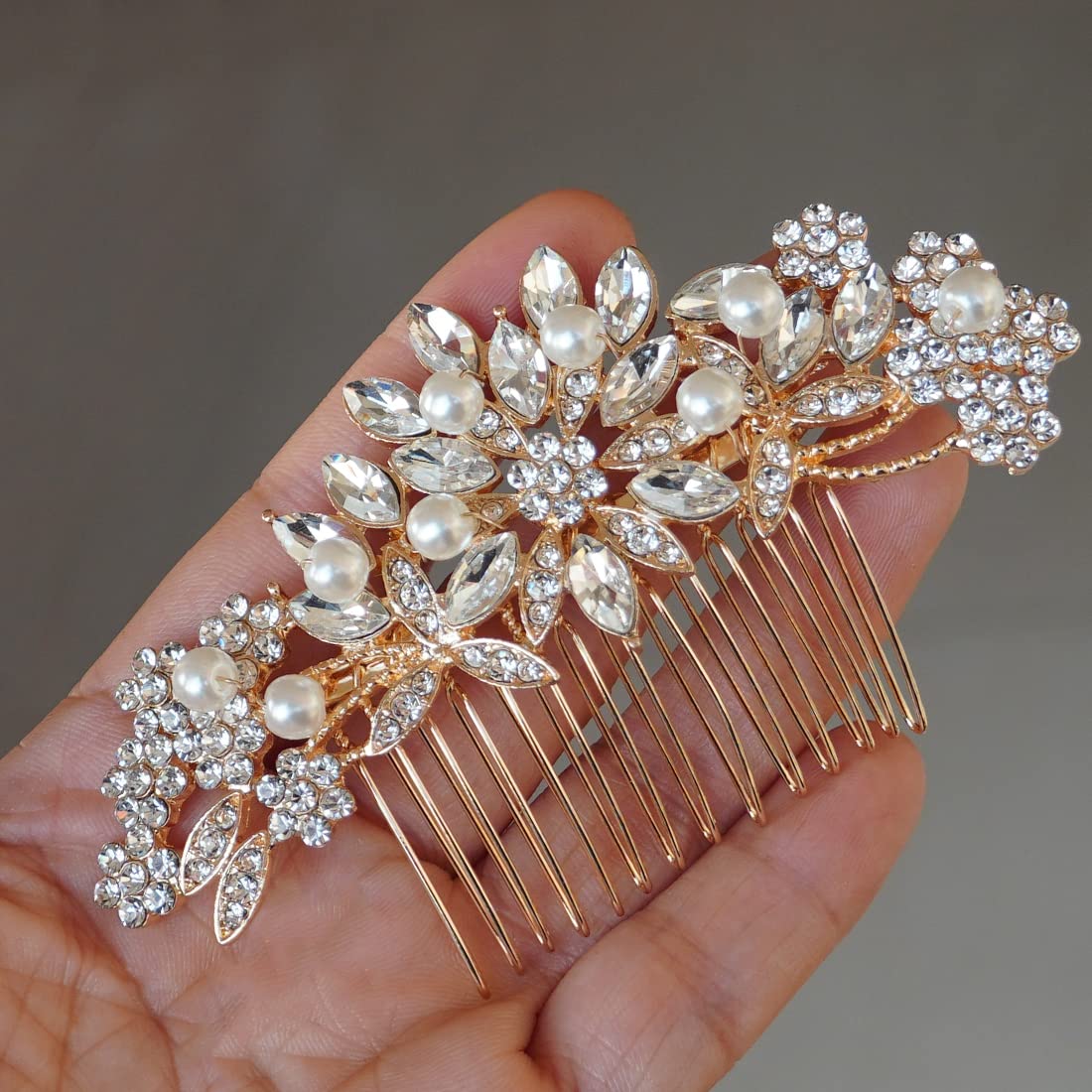 Crystal Wedding Hair Comb Bridal Hair Comb with Pearl Wedding Headpiece for party wear Golden Hair Accessory - Image 5