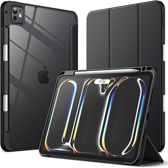 JETech Case for iPad Pro 11" M5/M4, Black | Cover for 2025/2024 Model, Clear Transparent Back, Pencil Holder, Slim Shockproof Protection, Tri-Fold Stand, Auto Wake/Sleep