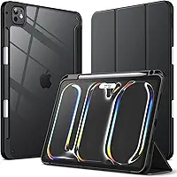JETech Capa para iPad Pro 11 Polegadas M5/M4 (2025/2024) 6ª/5ª Geração com Porta-Pencil, Capa Traseira Claro e Transparente, Suporte Fino, Capa para Tablet À Prova de Choque (Preto)