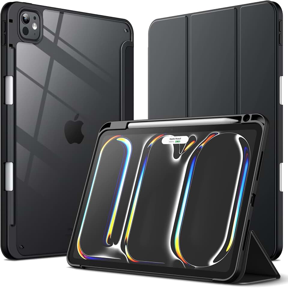 JETech Capa para iPad Pro 11 Polegadas M5/M4 (2025/2024) 6ª/5ª Geração com Porta-Pencil, Capa Traseira Claro e Transparente, Suporte Fino, Capa para Tablet À Prova de Choque (Preto)