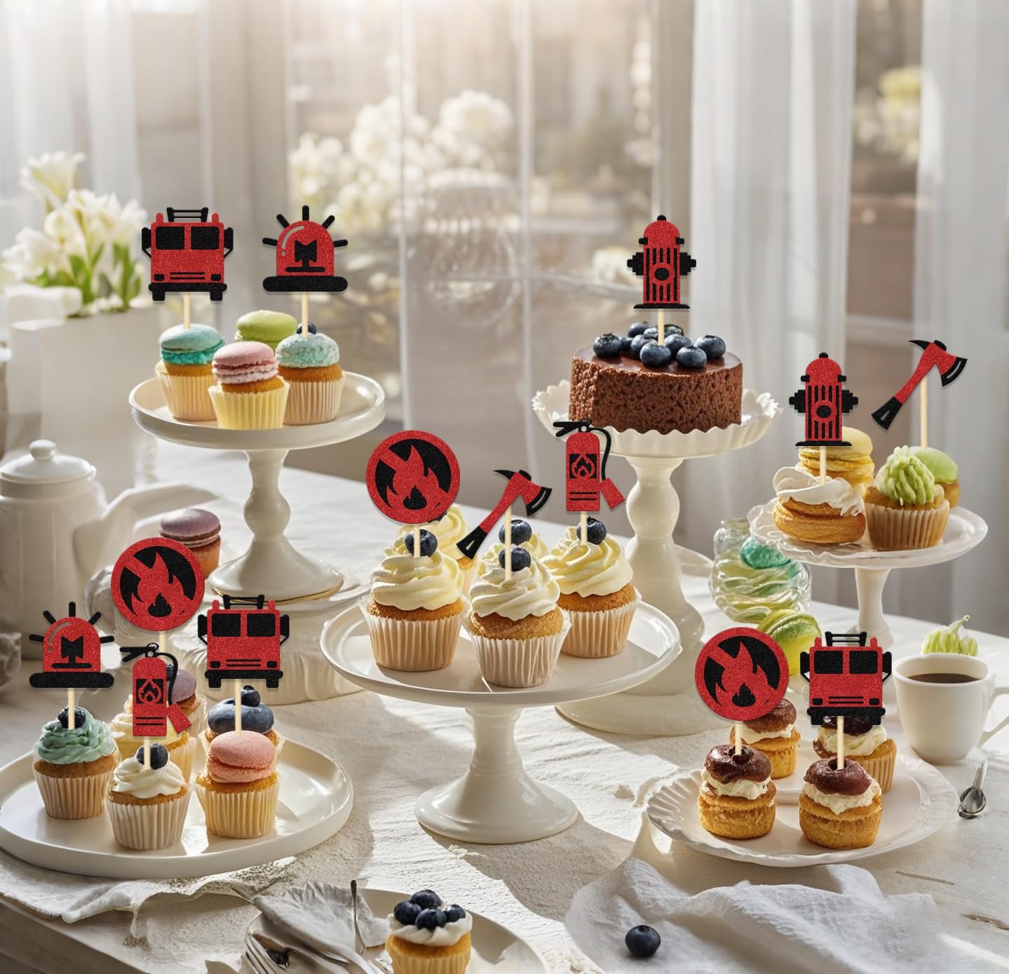 24Pcs Congrats Firefighter Cupcake Topper - Firefighter Cupcake Topper - Fire Academy Graduation Party Decoration