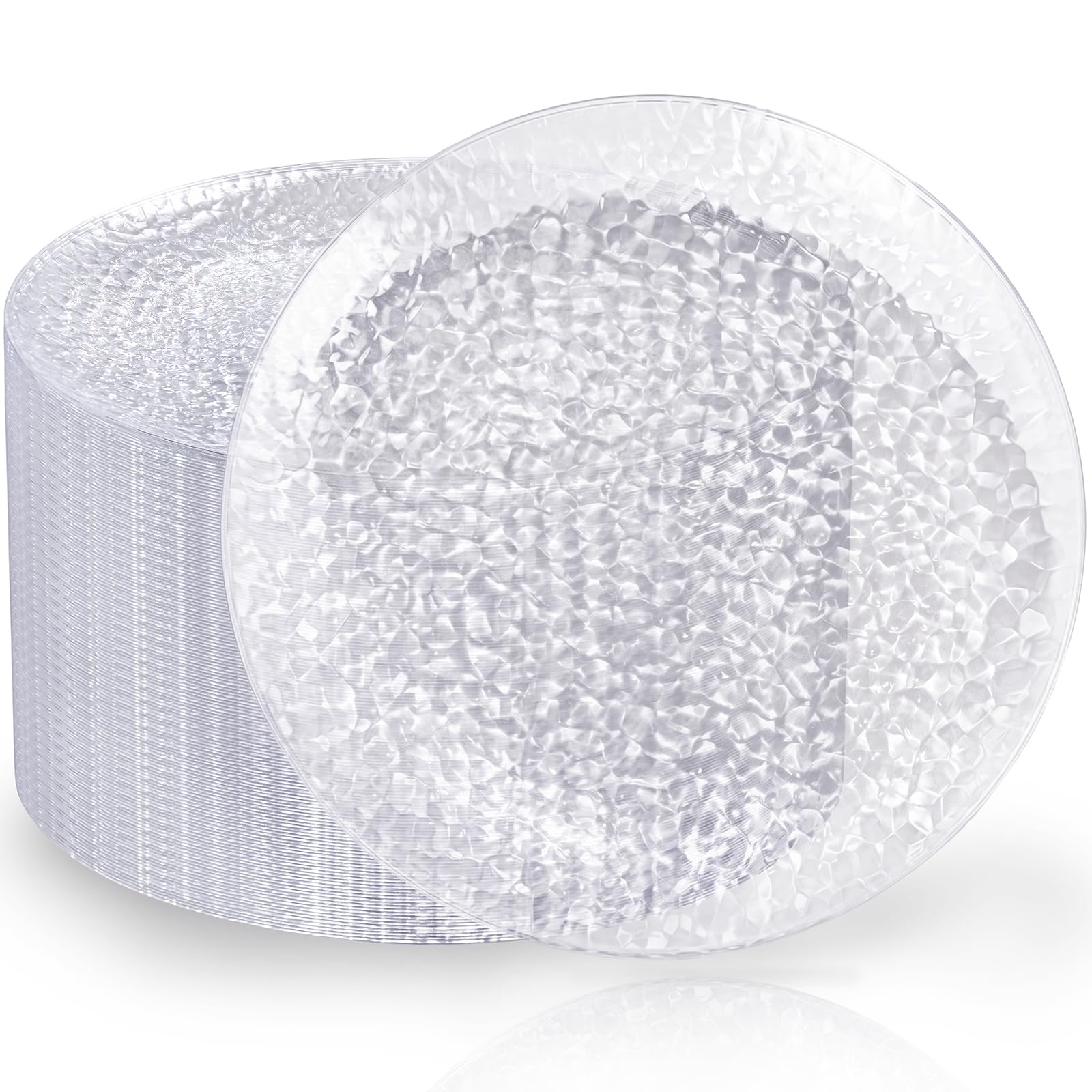 Photo 1 of Rubtlamp 100Pcs Clear Plastic Plates, 10 Inch Dinner Plates with Hammered Design, Fancy Disposable Plate, Heavy Duty Dinner Platos for Party Daily Use