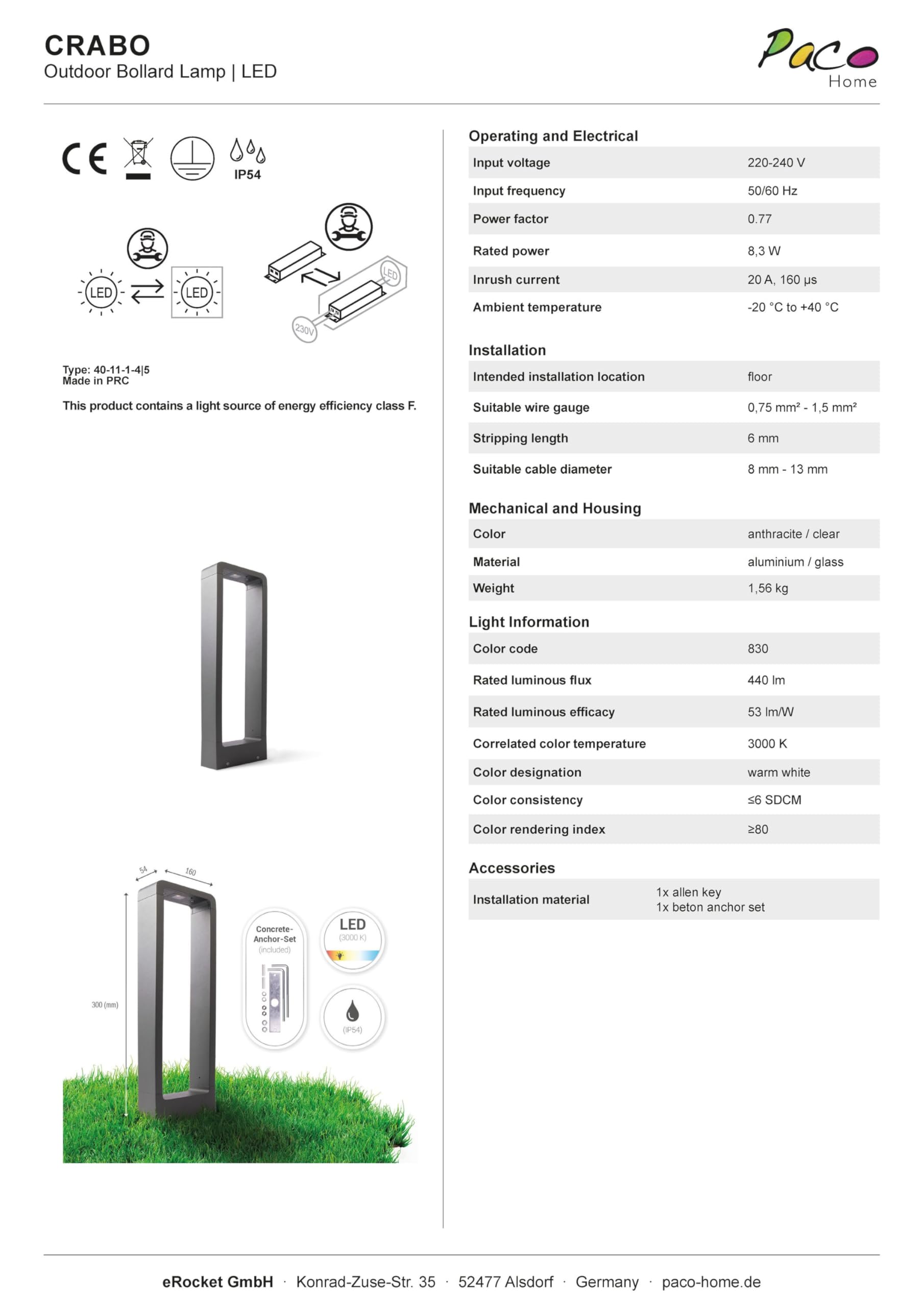 Paco Home Lampe Outdoor Außenlampe Deko Garten Wegeleuchte Pollerleuchte Gartenhaus Standleuchte E27 IP54, Farbe:Typ 1 - LED, Leuchtenform__Größe:30cm