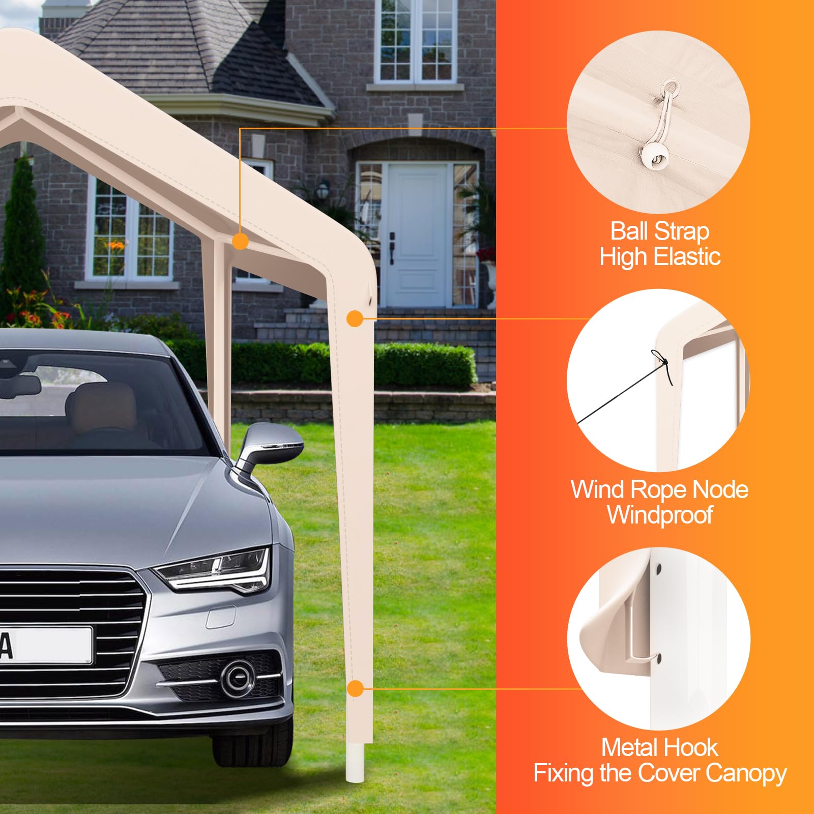 Carport Canopy Cover - Beige Replacement -3