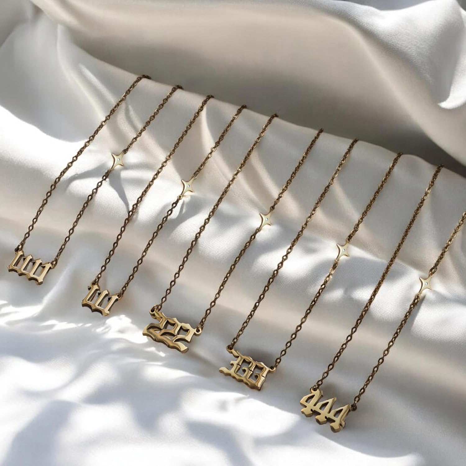 EARFULL Angel Number Necklace with Star - Angelic & Celestial Duo, 14K Gold Plated 16"+2" Adjustable Chain for Layering, Spiritual Manifestation Numerology Good Luck Jewelry for Women