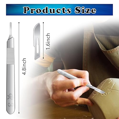 Miniatura 15 de 40 cuchillas de bisturí #11 estériles quirúrgicos con 2 asas #3 y caja de almacenamiento, acero de alto carbono envueltas individualmente