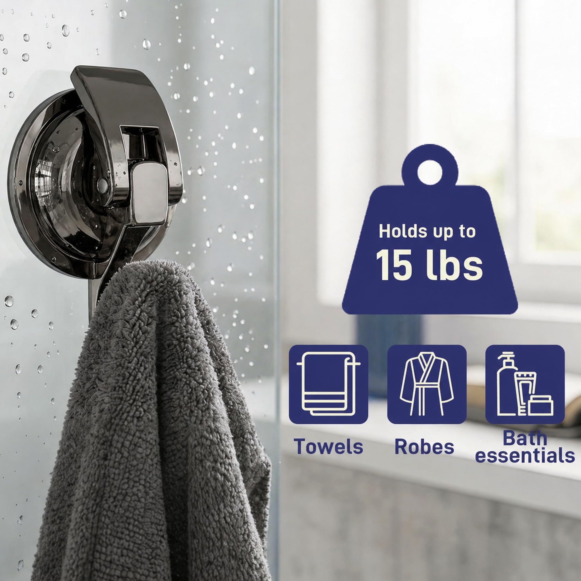 Ganchos resistentes con ventosa al vacío, chapado en plata pulida, súper succión para cocina y baño, paquete de 4